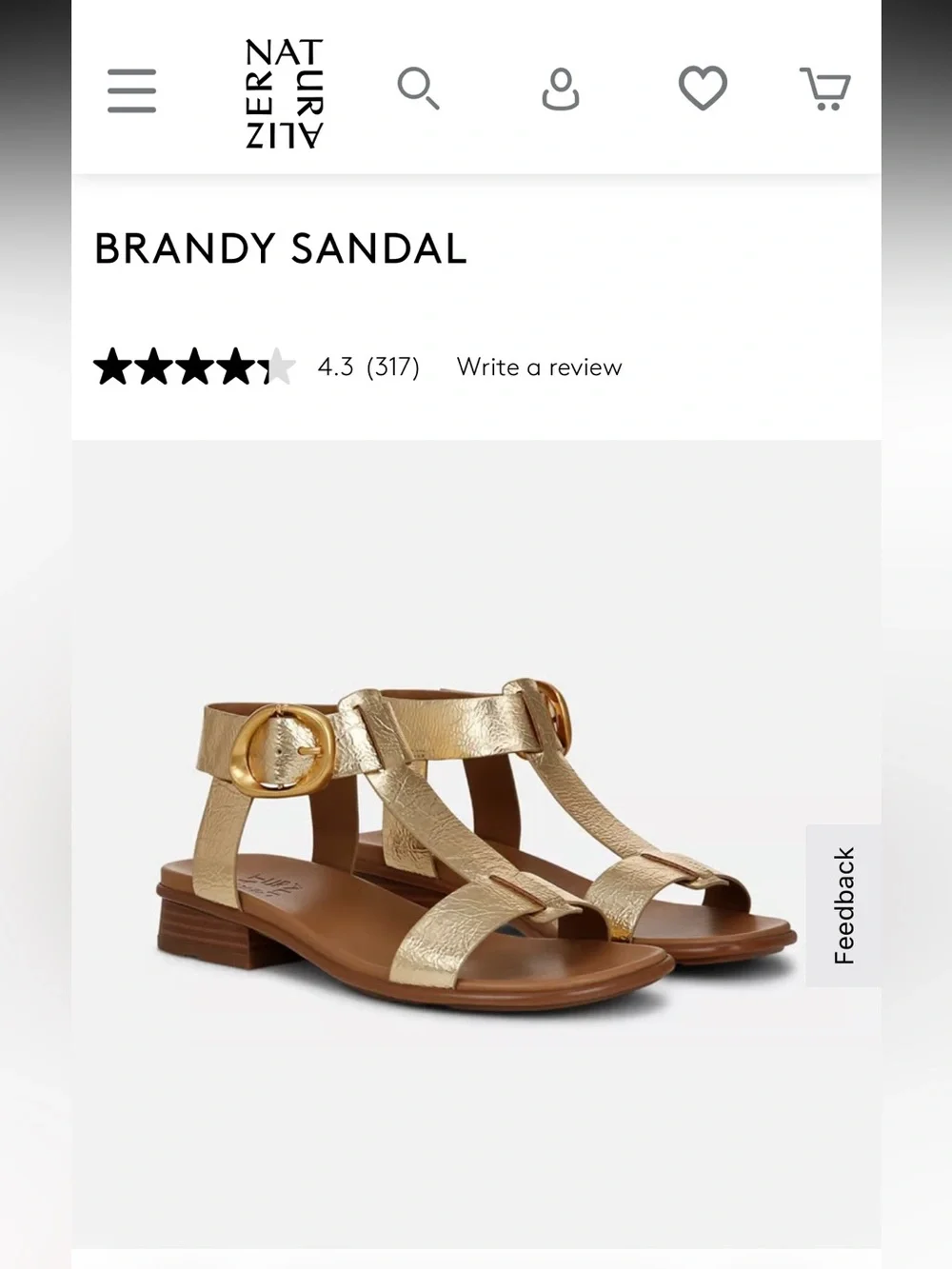 Naturalizer Brandy Metallic Gold T-Strap Sandal NWOB Women’s 11WW